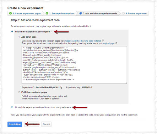 Google Add and Check Experiment Code
