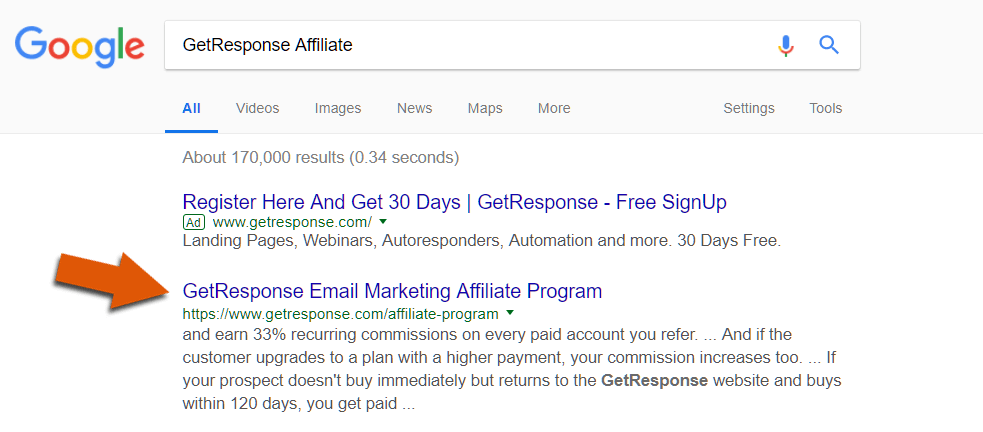 Google search affiliate